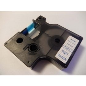   Dymo D1 43611 utángyártott 6mm * 7m átlátszó alapon kék szín feliratozószalag kazetta