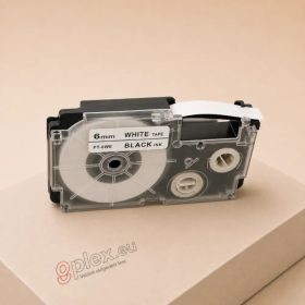   Casio XR-6WE1 utángyártott feliratozószalag kazetta fehér alapon fekete nyomtatás 6 mm * 8m