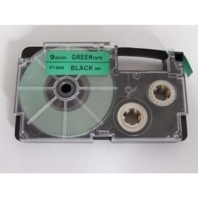   Casio XR-9GN1 utángyártott feliratozószalag kazetta zöld alapon fekete nyomtatás 9 mm * 8m