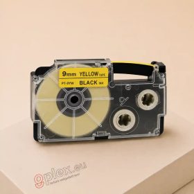   Casio XR-9YW1 utángyártott feliratozószalag kazetta sárga alapon fekete nyomtatás 9 mm * 8m