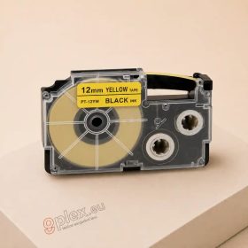   Casio XR-12YW1 utángyártott feliratozószalag kazetta sárga alapon fekete nyomtatás 12 mm * 8m