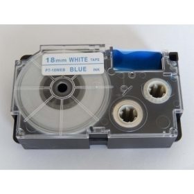   Casio XR-18WEB1 utángyártott feliratozószalag kazetta fehér alapon kék nyomtatás 18 mm * 8m