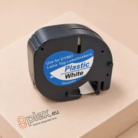   Dymo utángyártott LetraTag 12mm 91201 (S0721610) 12mm*4m fekete-fehér poliészter szalag