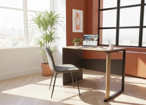 Egyszerű íróasztal fabetétes fém lábbal(OAK&STEEL Edition)